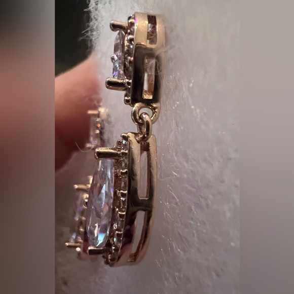 Rose Gold Tone Teardrop CZ Bracelet & Earrings Set, 7” Adjustable - Picture 8 of 10
